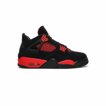 Czerwone buty Jordan 4 "Red Thunder" z charakterystycznymi detalami i logo Jumpman.