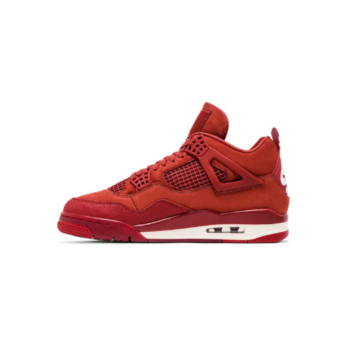 Jordan 4 Retro Brick by Brick – buty sportowe w szaro-czerwonej kolorystyce z logo Jumpman i systemem amortyzacji Air.