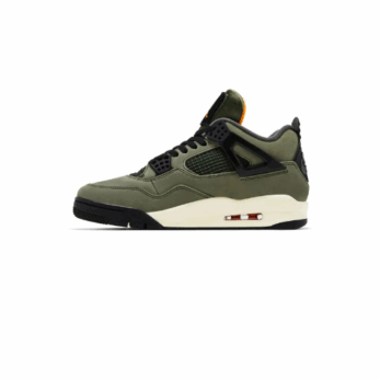 Air Jordan 4 Undefeated 2025 – oliwkowy nubuck / pomarańczowe akcenty / czarne detale / Nike Air na pięcie