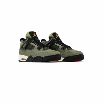 Air Jordan 4 Undefeated 2025 – oliwkowy nubuck / pomarańczowe akcenty / czarne detale / Nike Air na pięcie
